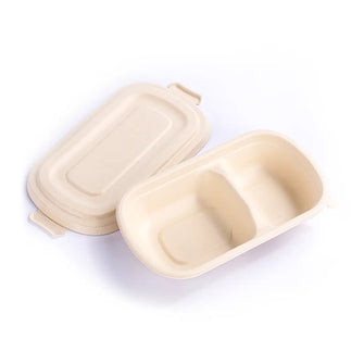 Two-Compartment Bagasse Containers with lid (500 Pcs/ctn)