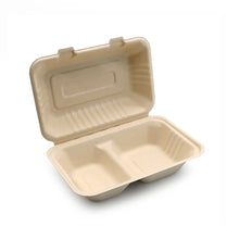 Two-Compartment Bagasse Clamshell Boxes (250 Pcs/ctn)