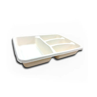 Four-Compartment Bagasse Tray with Lid (400 Pcs/ctn)