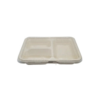 Three-Compartment Bagasse Tray with Lid (600 Pcs/ctn)